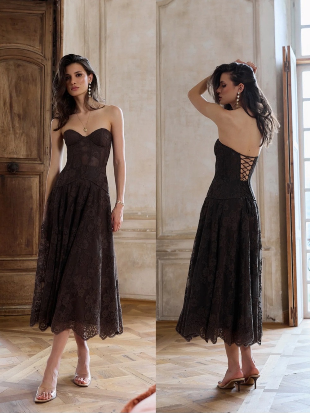 V. Chapman The Carolena Set in Chocolate Chantilly Lace Size 4 NEW! with tags!!